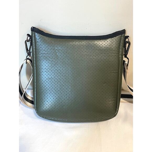 Haute Shore Blake Neoprene Black Green White Stripe Crossbody Bag - Picture 6 of 9
